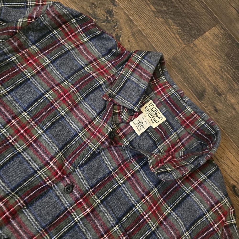 LL Bean Flannel Shirt Mens L Blue Scotch Tartan Plaid Button Up‎ Western Cotton